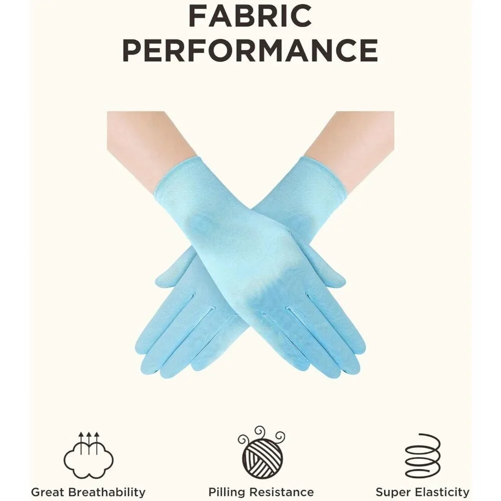 Women's Baby Blue Satin Silk Gloves Banquet Wedding Party Costume Accessories